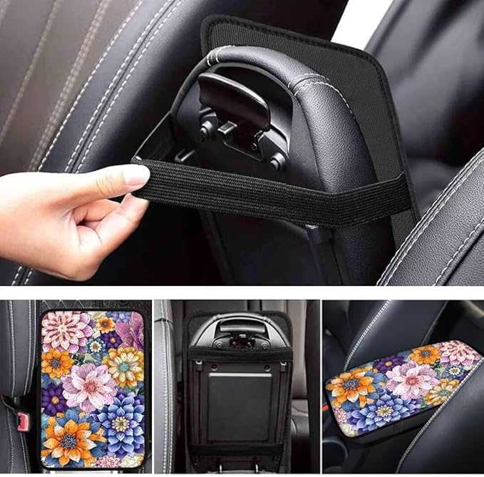 Coldinair Boho Flower Car Center Console Pad,Auto Interior Accessories Decoration,Auto Armrest Cover Protector for Most Vehicle, SUV, Truck, Car