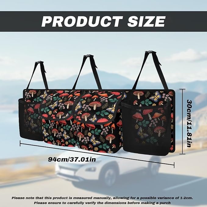 Mushroom Car Trunk Organizer Foldable Auto Backseat Storage Bag with 4 Pockets Hanging Auto Accessories Suitable Most Sedans SUVs Trucks Vans