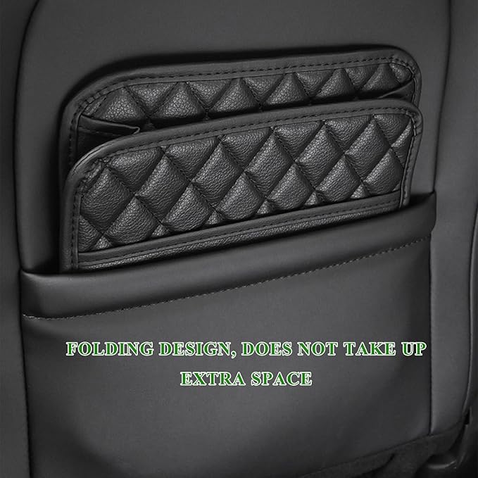2PCS Car Seat Back Organizer, Waterproof Leather Hanging Backseat Organizer with Storage Pockets, Large Capacity Auto Trash Bag Collapsible Document Holder for Most Vehicles