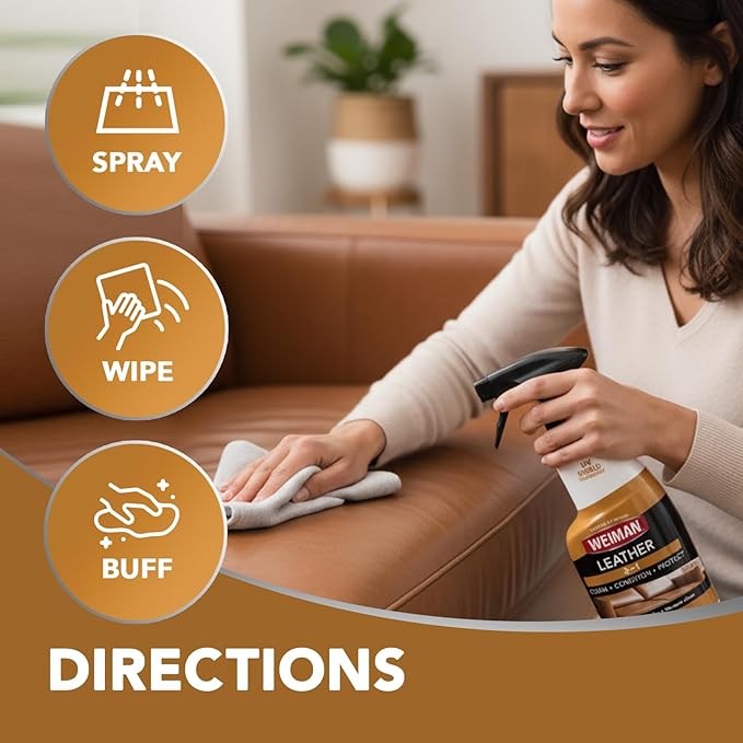 Weiman Leather Cleaner, Polish and Conditioner for Furniture, Car, Purses, Shoes, Boots and Couches- Micro Fiber Towel Included, 22oz
