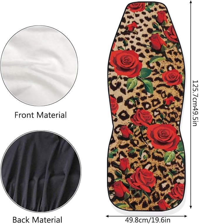 Leopard Print Rose Car Front Seat Covers Set of 2 Piece Auto Seats Protectors Anti-Scratch Seat Covers Universal Fit Most Vehicles