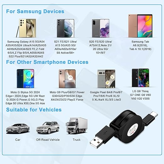 3Pack Car Carplay Cable Fast Charging 3.3FT Retractable USB Type C Android Charger Cord for iPhone 17 16 15,Samsung Galaxy A17/A16/A15/S26 Ultra/S25FE/S24/A35/Z Fold7/A54,Pixel 10Pro 9a,Moto Edge 2025