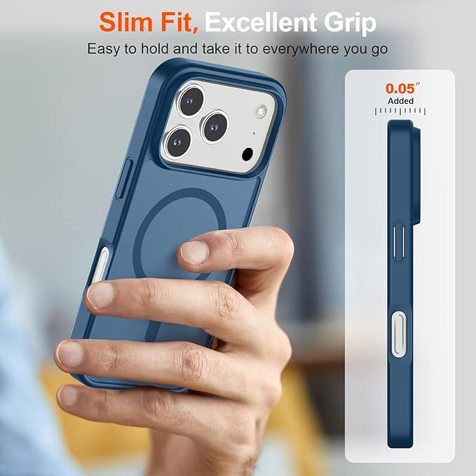 SUPFINE Magnetic for iPhone 17 Pro Case (Compatible with MagSafe)(Military Grade Drop Protection) Translucent Matte Shockproof with Anti-Fingerprint Phone Cover,Deep Blue