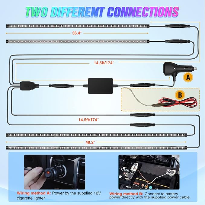 Nilight 4Pcs Car Underglow Neon Accent Strip Lights 252 LEDs RGB 8 Color Sound Active Function Music Mode with Wireless Remote Control Underbody Light Strips for Cars Van SUV Truck