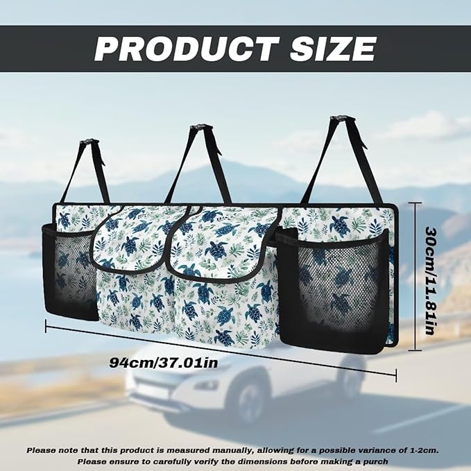 Sea Turtle Flowers Car Trunk Organizer, Hanging Capacity Storage Bag Car Back Seat Storage Bag Auto Interior Accessories for SUVs MPV Sedans Trucks Jeeps
