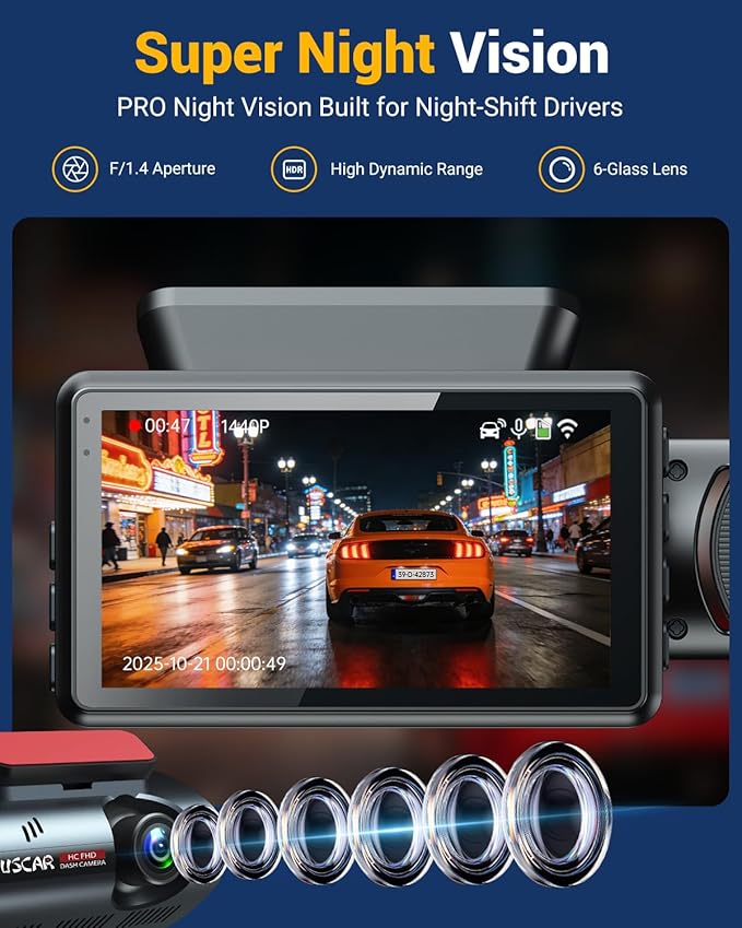 3 Channel Dash Cam with WiFi & GPS, Front and Rear/Inside, Voice Control 4K/2.5K+1080P+1080P Triple Dash Camera for Cars, 3" IPS Touch Screen, Free 32GB Card