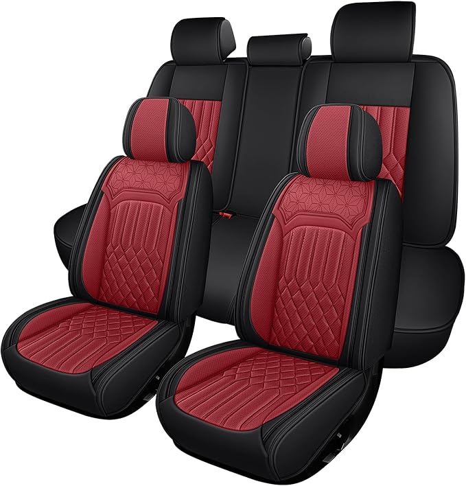 Car Seat Covers for Genesis GV70 2022-2025 2026, Full Set Nappa Leather Waterproof Breathable Anti-Slip Airbag Compatible Car Seats Protector, Car Interior Seats Cover (Black+Red,+Pillow)