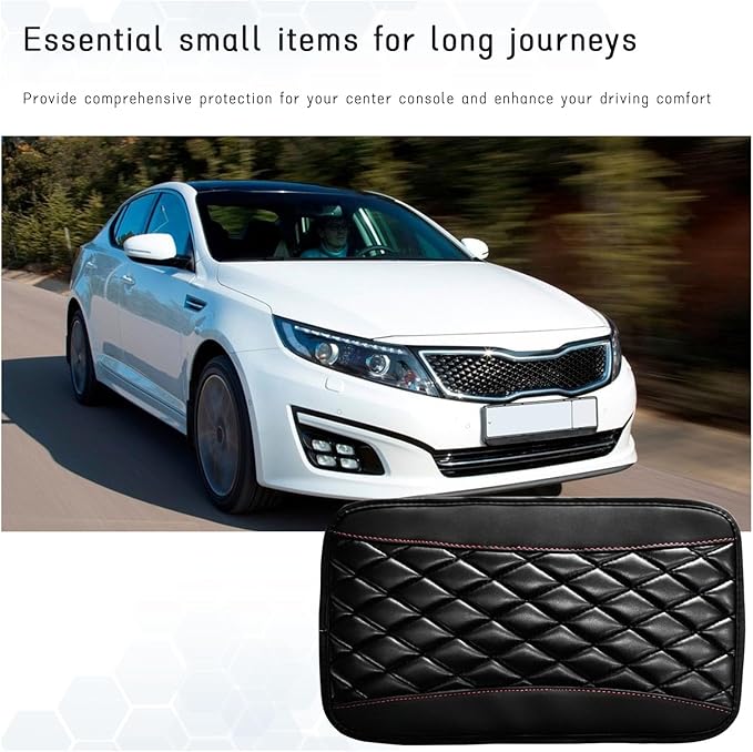 Car Center Console Cushion Pad, Universal Leather Waterproof Armrest Seat Box Cover, Comfortable Auto Armrest Cover Protector, Car Interior Decor Accessories for Most Vehicles (Black)