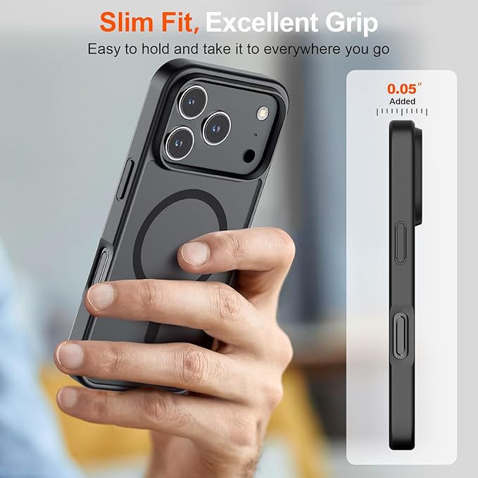 SUPFINE Magnetic for iPhone 17 Pro Max Case (Compatible with MagSafe)(Military Grade Drop Protection) Translucent Matte Shockproof with Anti-Fingerprint Phone Cover, Black