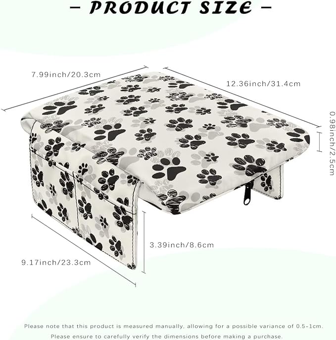 Dreaweet Cute Center Console Cover Black Dog Paw Print Car Arm Rest Cover Pad with Pockets Soft Comfy Thick Armrest Cover Universal Fit Auto Accessories Interior for Women