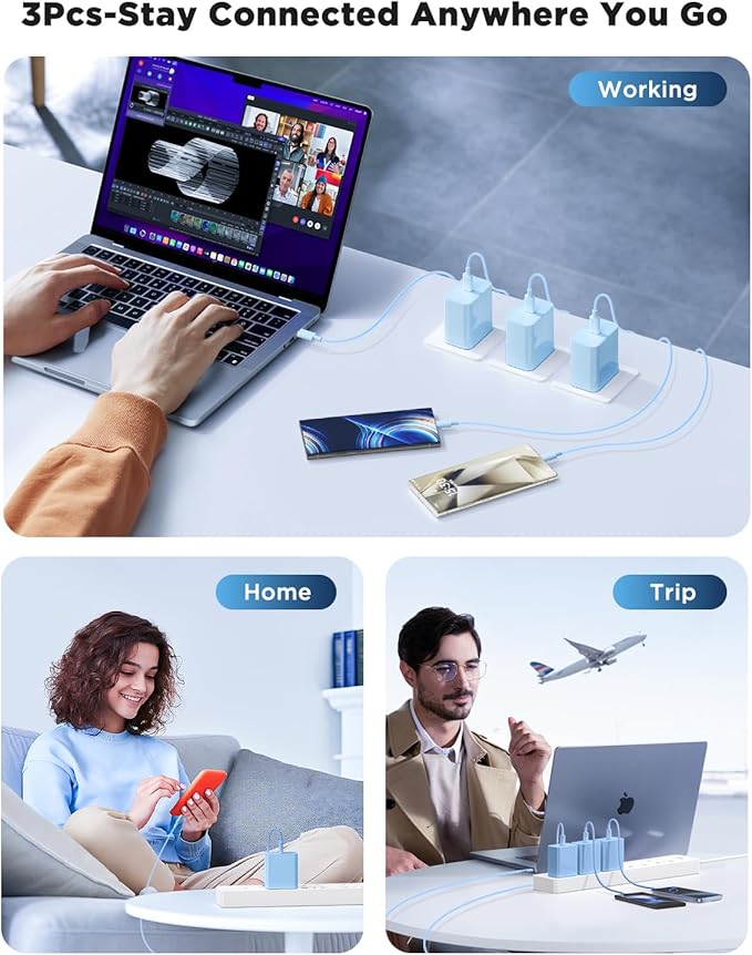 45W iPhone 17 16 15 Pro Max Charger Fast Charging 6FT/10 FT/10FT, Super Fast USB C Charger Block with Extra Long Type C Charging Cable,PD Quick Adapter 3.0 for iPhone 16 15/16e 15Pro/16 15 Plus-Blue