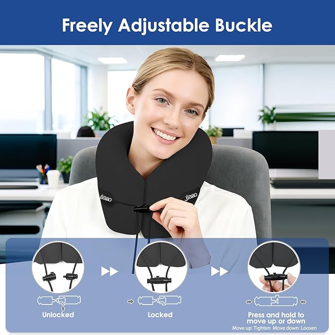 jiaao Travel Pillow Memory Foam Neck Support, Advanced Memory Foam Neck Pillow for Airplanes, Cars & Trains with Eye Mask, Earplugs & Storage Bag