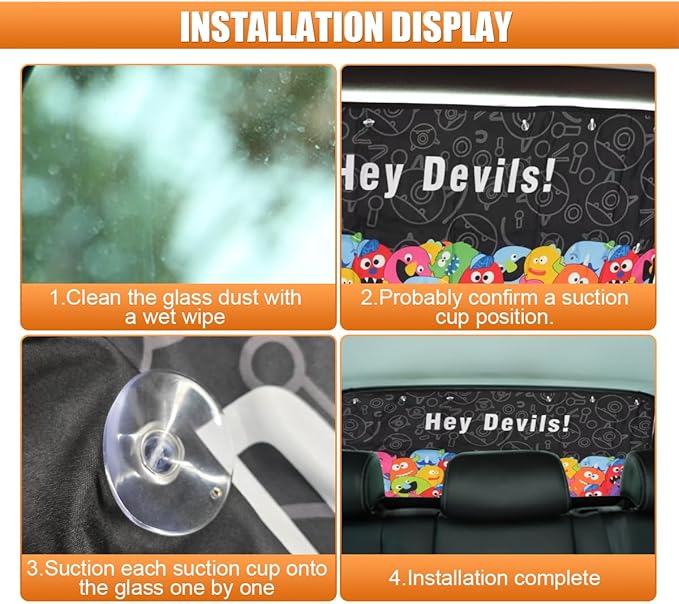 Car Rear Window Sunshade for Baby, Glare & UV Protection Rear Windows Sun Shade Covers with Suction Cups, Universal Sun Blocker Cooling Accessory for Vehicle Privacy Protection (Monster)