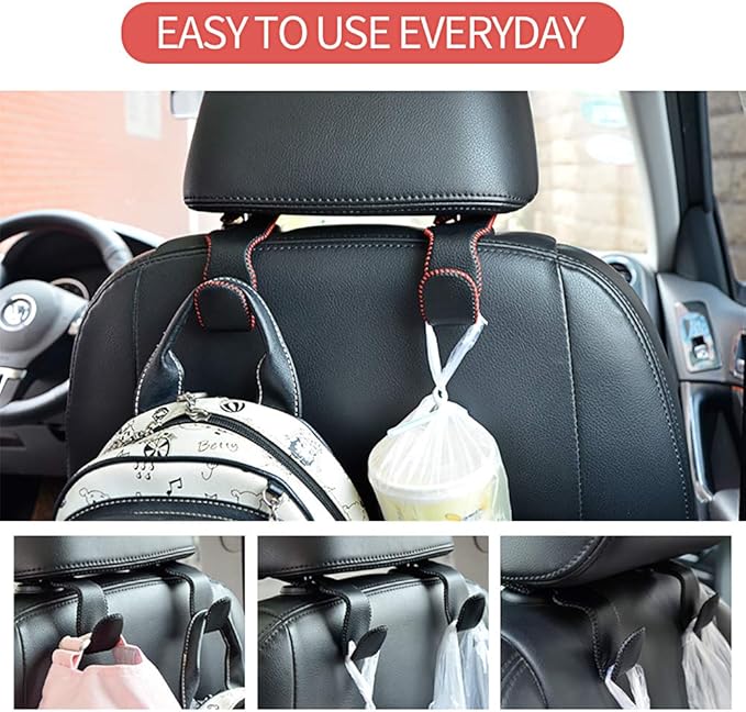 Car Hooks Universal Car Vehicle Back Seat Headrest Hanger Holder Hook Microfiber Leather & Stainless Steel for Bag Purse Cloth Drink Grocery (Brown)