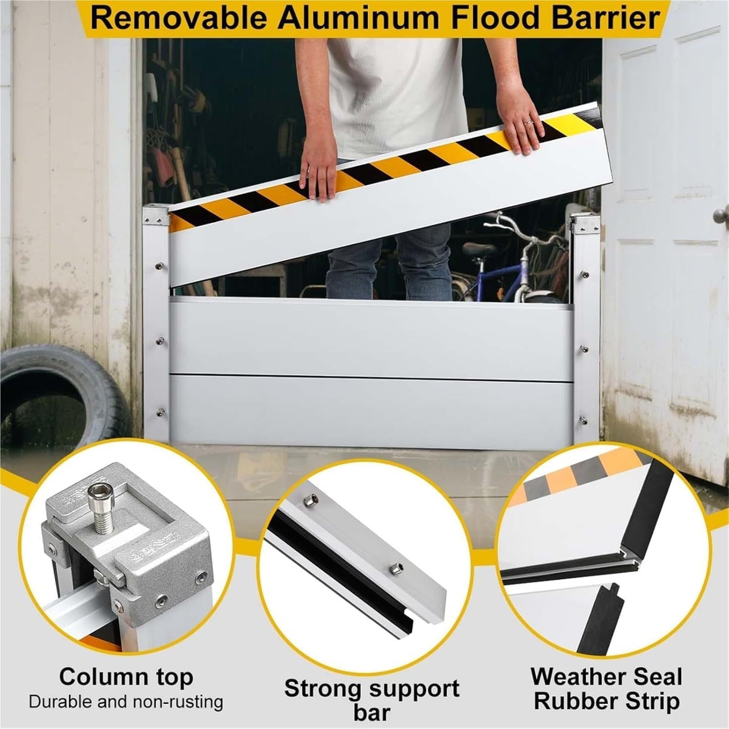 Reusable Heavy Duty Aluminum Flood Barriers for Home Exterior, Flood Protection Barriers Water Barrier Door Quick Detachable Garage Doors Detachable Mobile Rain Water Baffle ( H 31.5 inch L 19.5FT)