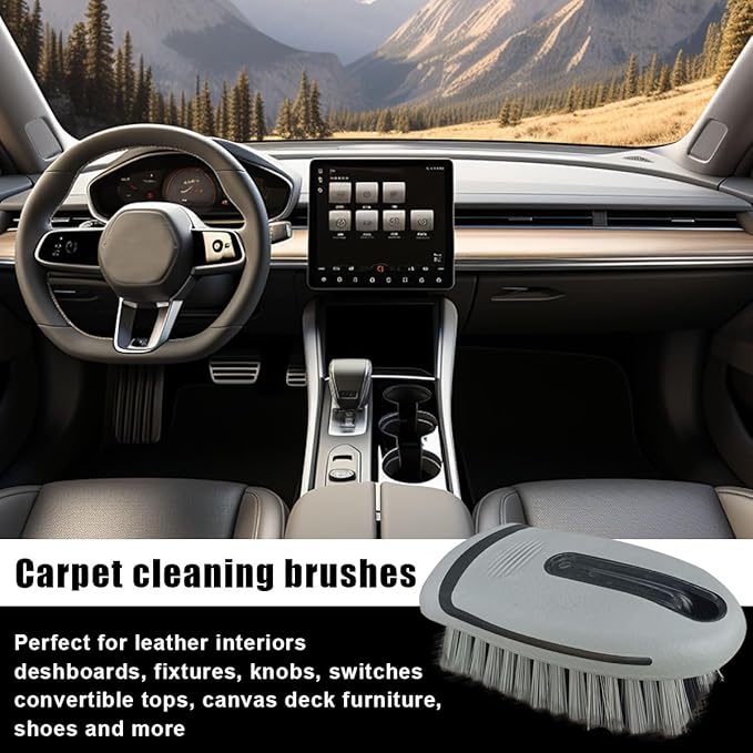 Carpet and Upholstery Cleaning Brush - Stiff Bristle Carpet Scrubber Car Cleaning Brush for Car Interior and Home - Leather Brush Auto Detailing Scrub Brushes for Couch, Floor Mats, Clothes (Grey)