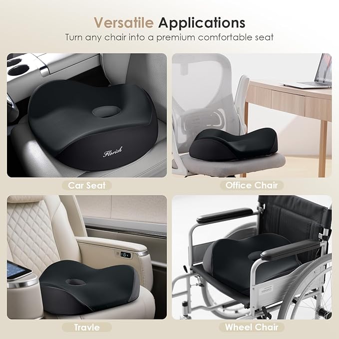 FLORICH Memory Foam Seat Cushion for Car & Office, Extra Large Driver Seat Pad with Lumbar Support, Ergonomic Comfort for Long Driving, Desk Chair, Wheelchair, Truck
