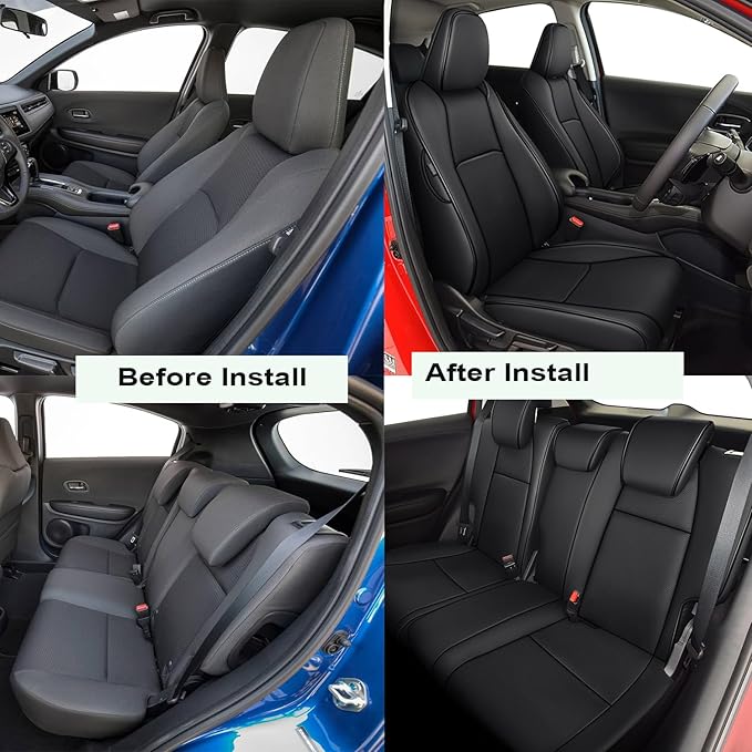 AOMSAZTO Custom Fit Seat Covers for Honda HR-V 2019 2020 2021 2022 EX, Sport, EX-L,Touring Full Set Faux Leather Black