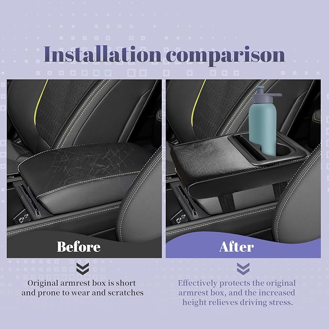 QianBao Car Center Console Carbon Fiber Pattern Armrest Box Booster Cushion with Cup Holder Mobile Phone Storage Protector Universal for Most Car