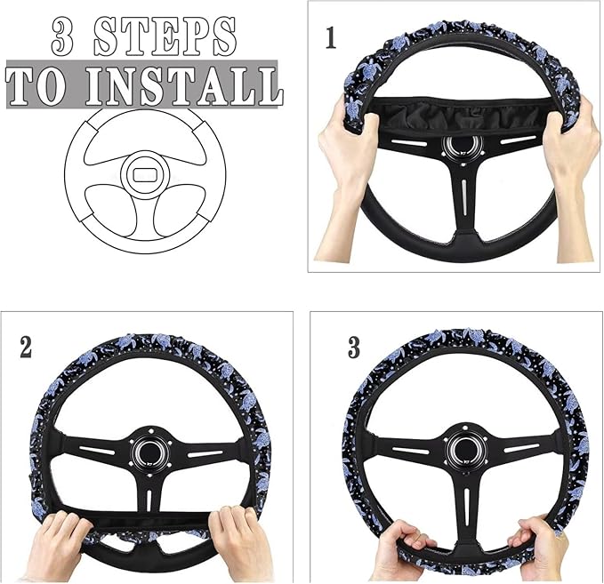 AFPANQZ Turtle Star Print Car Steering Wheel Cover Stretch-on Comfortable Grip Automotive Steering Wheel Cushion Anti-Slip Universal 14-15 inch Machine Washable