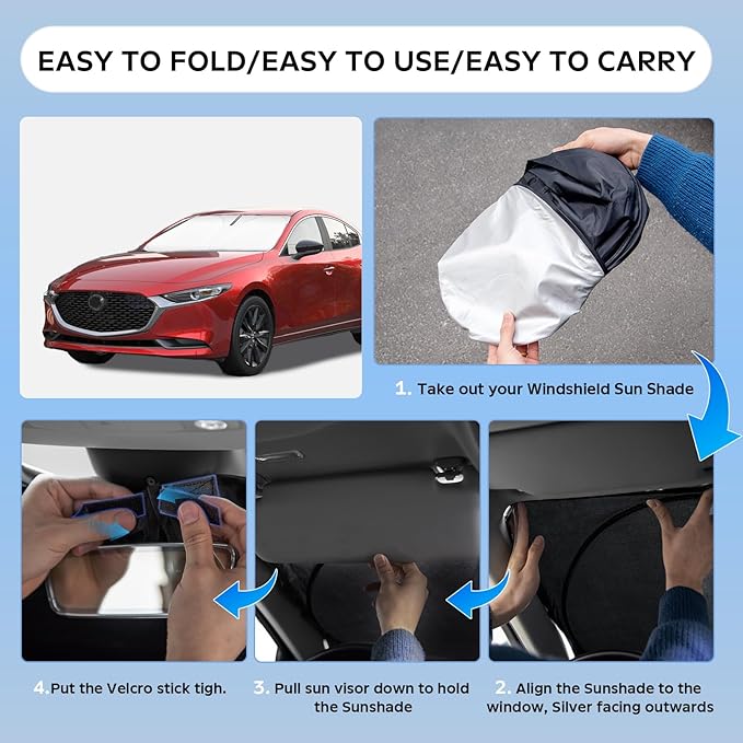 Sun Shade Sunshade for Mazda 3 2019-2025 2026 Windshield Cover, 4-Layers Sun Shield for Mazda 3 Hatchback/Sedan 250T Silver Coating Sun Visor Foldable Window Shade Blocks UV Rays Car Accessories
