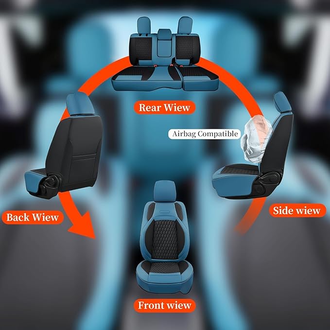 Coverado Seat Covers for Jeep Wrangler, Waterproof Leather Car Seat Covers for Truck Automotive Seat Covers Custom Fit for 2018-2024 Jeep Wrangler JL Seat Covers 2-Door/4-Door Full Coverage (Blue)