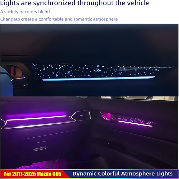 256-Color Interior Ambient Lighting Kit for Mazda CX-5 2017-2025 | 4 Door Panels + LED Strips + Footwell & Handle Lights | Music Sync, APP & Button Control