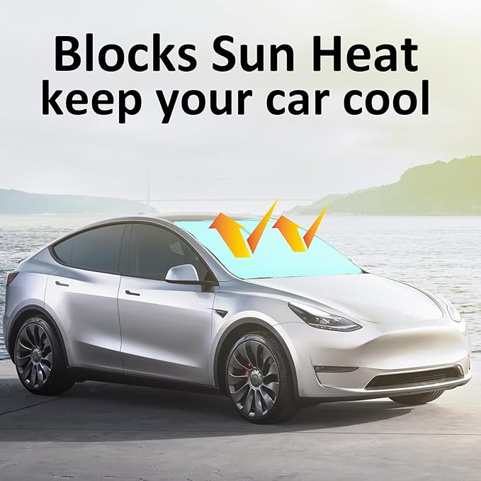 INSAUTO Foldable Windshield Sun Shade for Model Y 2020-2024, Heat & UV Protection Car Sunshade with Storage Bag, Keep Interior Cool & Easy Installation