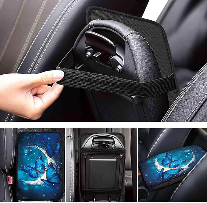 UNICEU Butterfly Car Interior Set Moon Butterflies Car Center Console Pad Universal Washable Auto Armrest Seat Box Cover Interior Protector Universal Fit SUV Vehicles