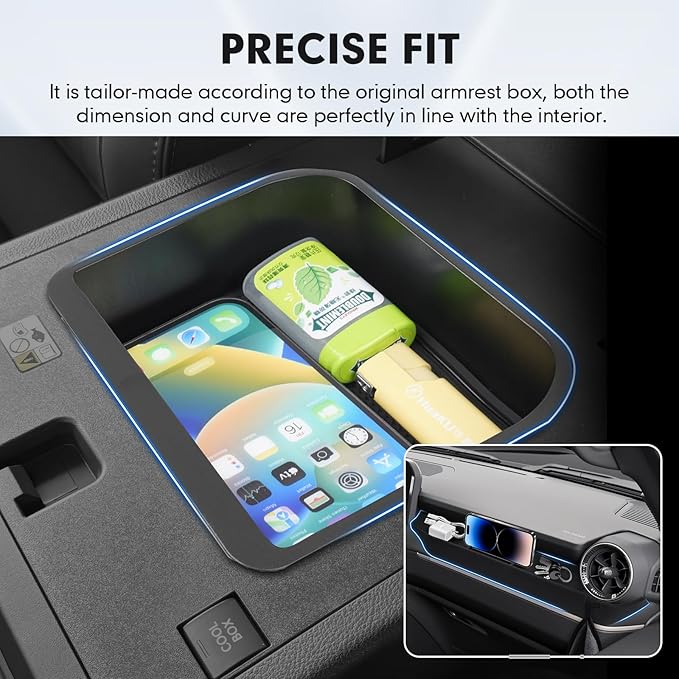 Autorder 2PCS Center Console Organizer for 2024-2026 Toyota Land Cruiser Prado 250 LC250 Accessories Armrest Storage Box Silicone Dash Organizer Center Console Insert Tray with Anti-Slip Mat