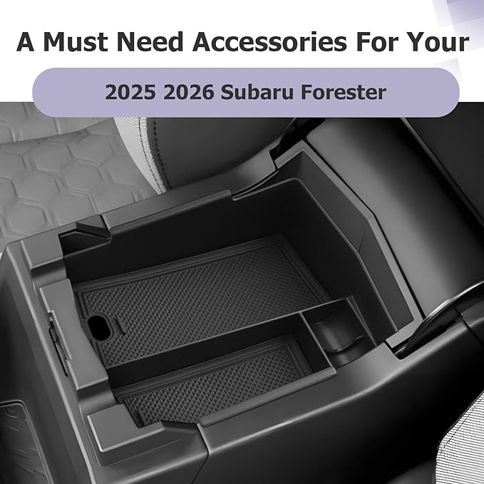 LUWU for 2025 2026 Subaru Forester Accessories Compatible with Forester Base/Premium/Sport/Limited/Touring 2025 2026 Armrest Console Secondary Storage Box Insert Tray ABS Material Black