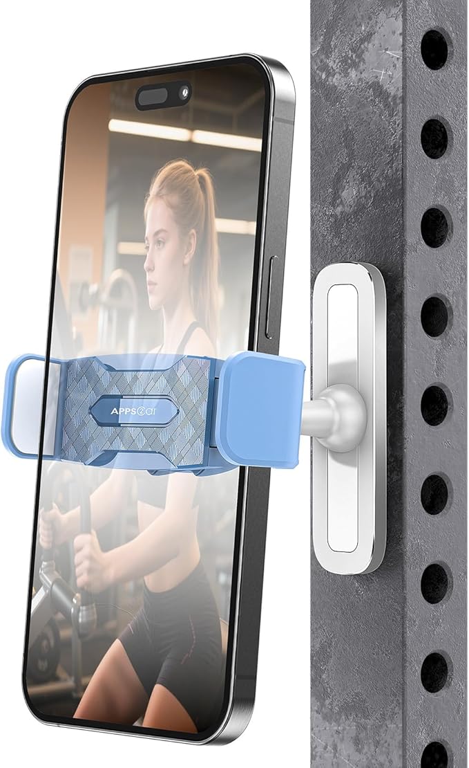 APPS2Car Gym Magnetic Phone Holder, 360 Adjustable, Compatible with 4.7-6.5" Smartphones, Alloy Base and Joint, Gym Accessories for Women, Blue