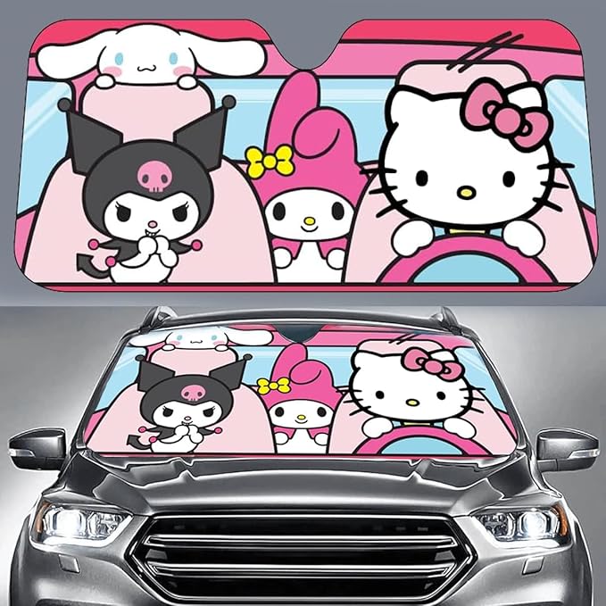 Hello Kitty Car Shade | Hello Kitty Sunshade Car | Carshade Auto Front Windshield Kawaii Kitty Sunshade | 58" X 27.5" | Fits Most Standard Windshields | Officially Licensed