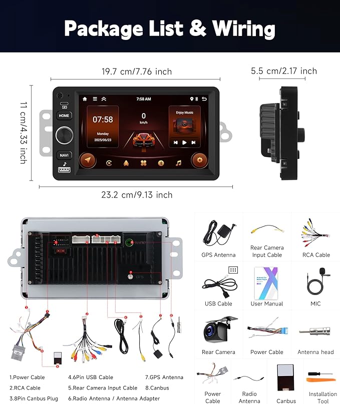 4Core+64G Car Stereo for Chevrolet Chevy Silverado Impala Tahoe GMC Sierra Yukon Hummer H2 Android Car Radio 5G WiFi Wireless Carplay Android Auto,7“ IPS,GPS,FM,SWC,BT,Backup Camera,Support B-O-SE