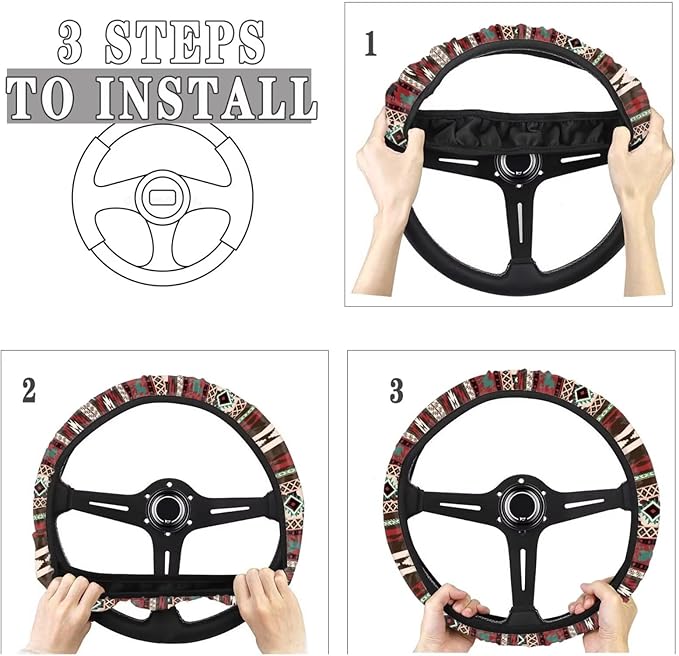 SEANATIVE Red Ethnic Tribes Auto Steering Wheel Cover Universal 14inch-15inch Steering Wheel Covers for Women Car Interior Accessories