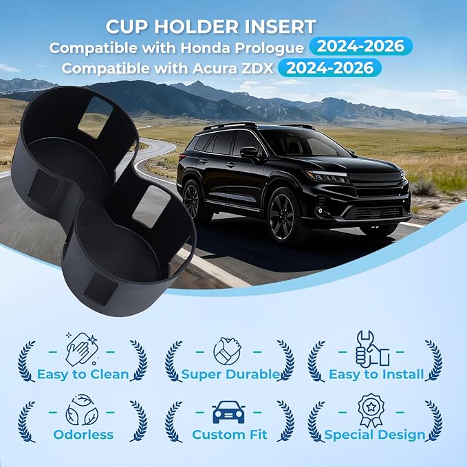 Center Console Cup Holder Inserts for Honda Prologue EV 2026 2025 2024 & Acura ZDX 2026 2025 2024, TPE Interior Accessories Cup Holder Cover for 2024-2026 Prologue & ZDX, Black