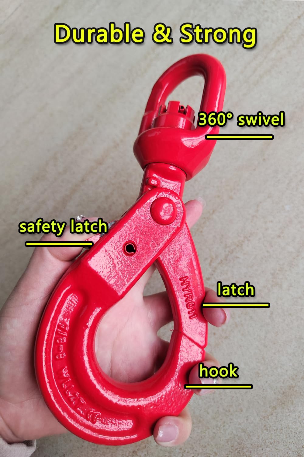 Swivel Self-Locking Hook 17636 lbs Heavy Duty Swivel Lifting Hook Swivel Lifting Hook Hoist Hook Sling Heavy Cargo 【8.0ton】