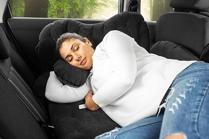 Zento Deals Bed for Car Inflatable Car Air Mattress Camping Bed Back Seat Mattress – Portable Travel Bed with Pillows – Travel Camping Sleeping Outdoor Bed – Universal Car SUV Truck and RV… (Pack 2)