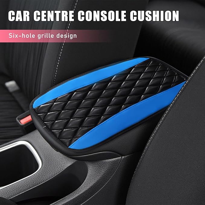 Car Center Console Cushion Pad, PU Leather Waterproof Auto Armrest Box Cover Protector, Comfortable Armrest Seat Box Cover Mat, Universal Car Accessories for SUV Truck (Blue)