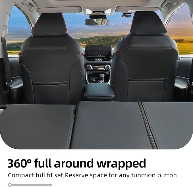Lolcar Rav4 Seat Covers Custom Fit for Toyota Rav4 (for Hybrid) 2019-2025 LE,XLE,XLE Premium,Limited,Woodland Edition, Leather Truck Seat Cover Full Set for SUV,Faux Leather(Black with Red Trim)