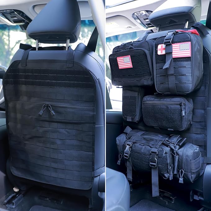 Car Seat Back Organizer, Tactical Molle Vehicle Panel Universal Fit Car Backseat Cover Protector MOLLE Vehicle Panel for Universal Fit SUV Truck and most models (Black)
