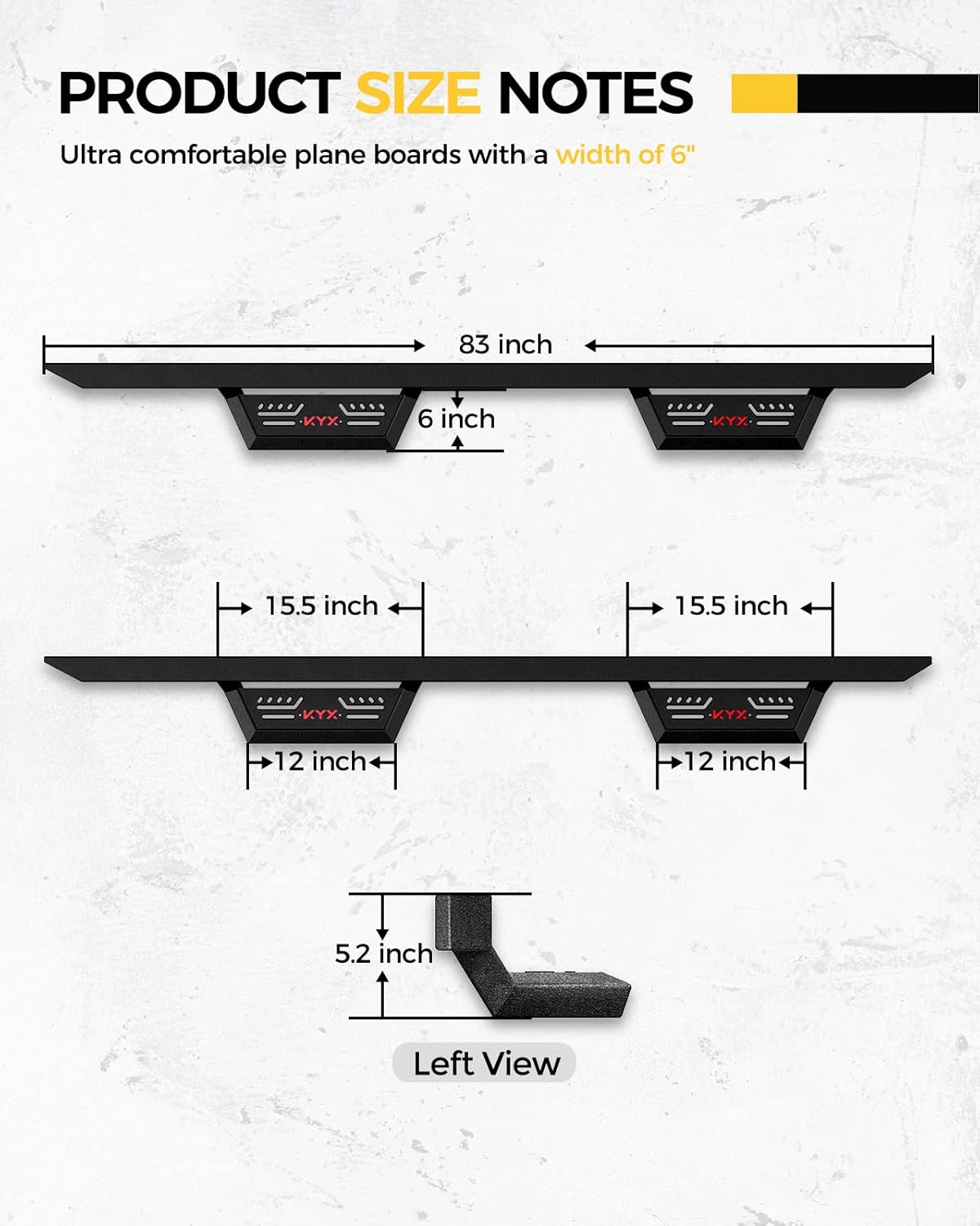KYX Running Boards for 2015-2025 Ford F150 SuperCrew Cab/ 2017-2025 Ford F250 F350 SuperDuty Crew Cab, 6 inches Side Steps Nerf Bars Truck Step Rails