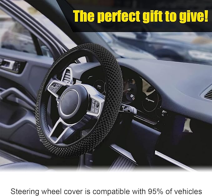 Kewucn Car Elastic Stretch Steering Wheel Cover, Soft Microfiber Breathable Ice Silk, Universal 15 Inch Anti-Slip Auto Steering Wheel Protector, Fit Car, SUV, Van, Sedan, Truck (Black)