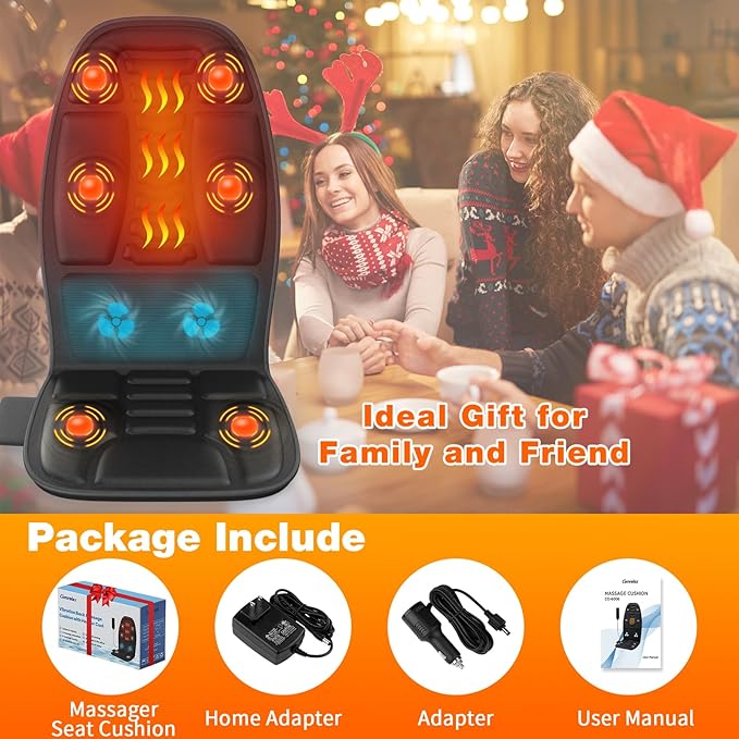 Back Massager with Heat for Pain Relief Deep Tissue, Portable Massage Chair Cushion and Seat Pad for Office, Gifts for Men & Women for Home Use