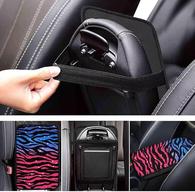 Coldinair Zebra Strips Universal Car Center Console Pad Soft Armrest Protector Cover Fit for Most Vehicle,SUV,Truck,Car Interior Accessories Decor,Blue Pink