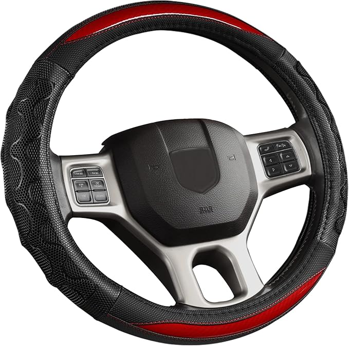 GIANT PANDA Steering Wheel Cover for Dodge Ram 1500 - Car Steering Wheel Covers for Dodge Ram 2500 3500 15.5-16 inch - Red