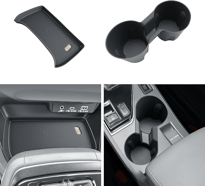BIBIBO 2024 2025 2026 Crosstrek Center Console Organizer for 2023-2026 Subaru Crosstrek/2024-2026 Subaru Impreza Insert Cup Holder+ Wireless Charging Mats Crosstrek Insert Tray Organizer