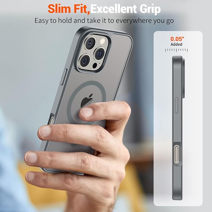SUPFINE Magnetic for iPhone 16 Pro Max Case (Compatible with MagSafe) (Military Grade Drop Protection) Slim Translucent Matte Shockproof with Anti-Fingerprint Phone Case,Gray