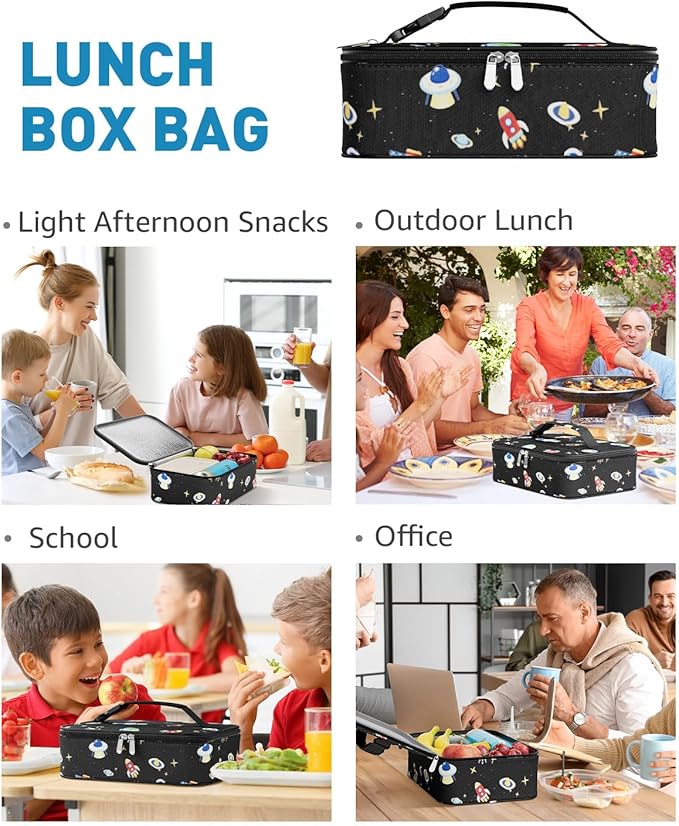 Small Lunch Box Insulated Lunch Bag for Women Men, Bento Kids Lunch Box, Compact Portable Thermal Meal Cooler Bags with Buckle Handle for Work & School, Spaceman 5L