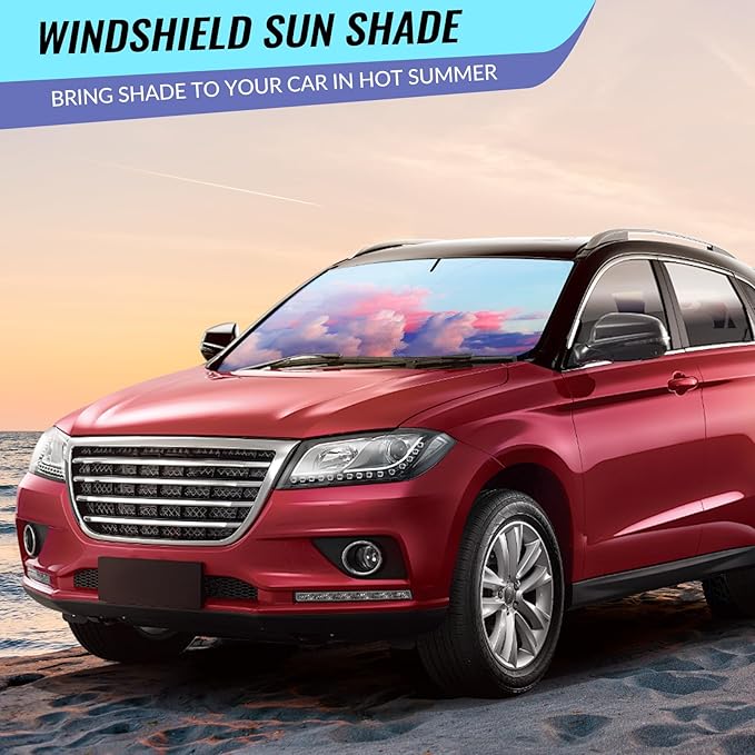 Car Windshield Sun Shade - Reflector Sunshade Offers Ultimate Protection for Car Interior, Cool Reflective Sun Blocker Fits Small Sedans, Mini SUVs